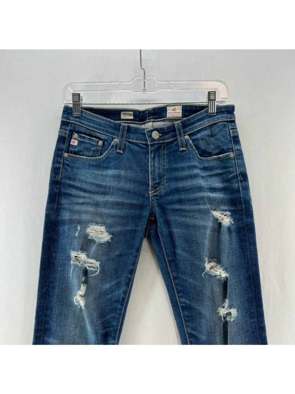 AG Adriano Goldschmied Stilt Crop Cigarette Jeans Size 26R Distressed Denim Blue